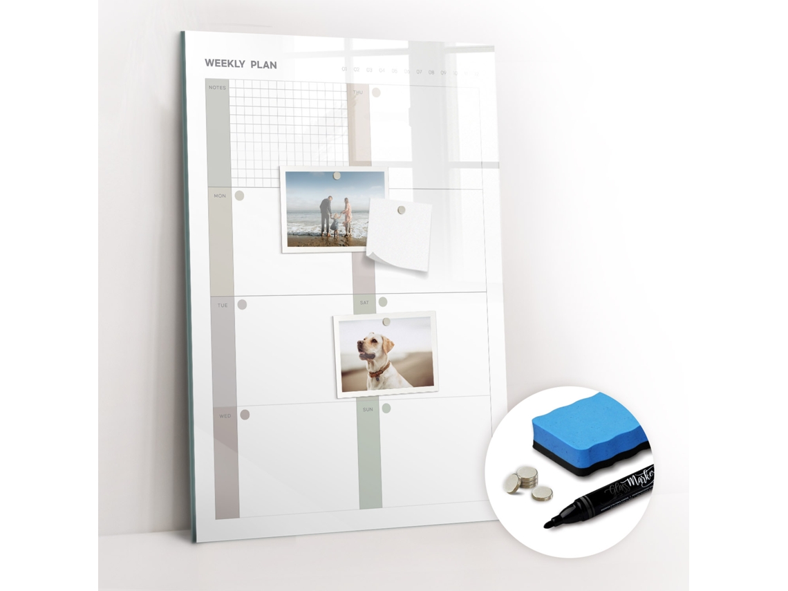 Quadro De Vidro Magnético Planeador Semanal Para A Cozinha Espelharte (40x60 Cm)