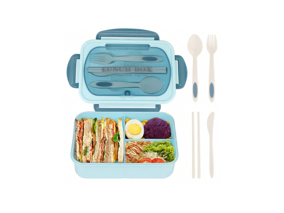(azul) Marmita Bento Para Adultos, Design Com Quatro Compartimentos, Acompanha Bolsa Para Muffin