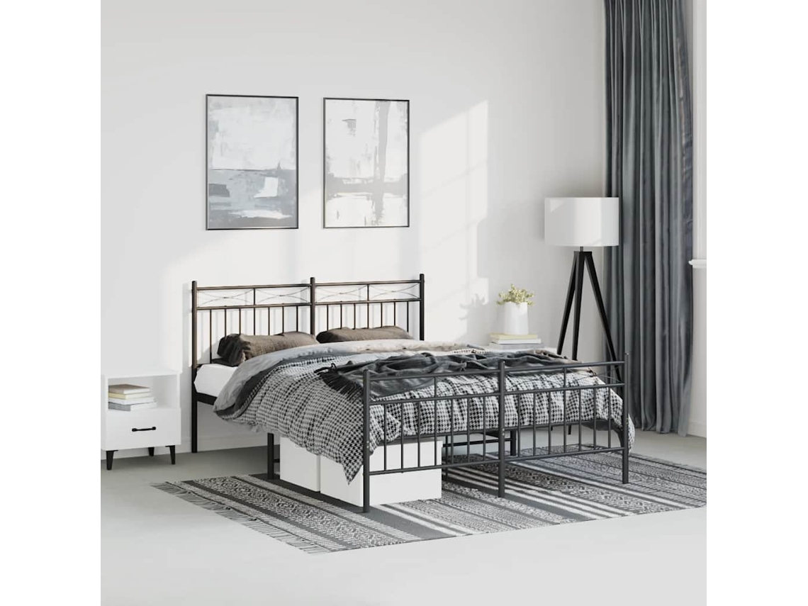 Estrutura De Cama Com Cabeceira E Pés 135x190 Cm Metal Preto