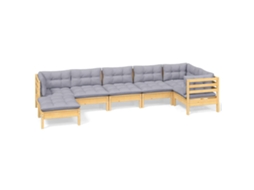 Conjunto de 7 Lounge de Jardim com Almofadões Cinza Pinho Maciço MAISON EXCLUSIVE