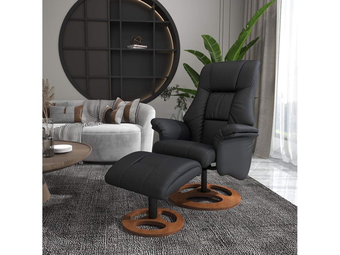 Poltrona Relaxante Com Puff, Cadeira Apoio Para Os Pés, Encosto Ajustável, 77 Cm X 89 Cm X 110 Cm, Preta.