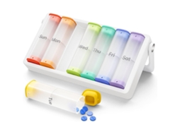 Organizador Semanal De Comprimidos Eifson 7 Dias Am Pm Com Pegador Sem Bpa (branco Transparente)