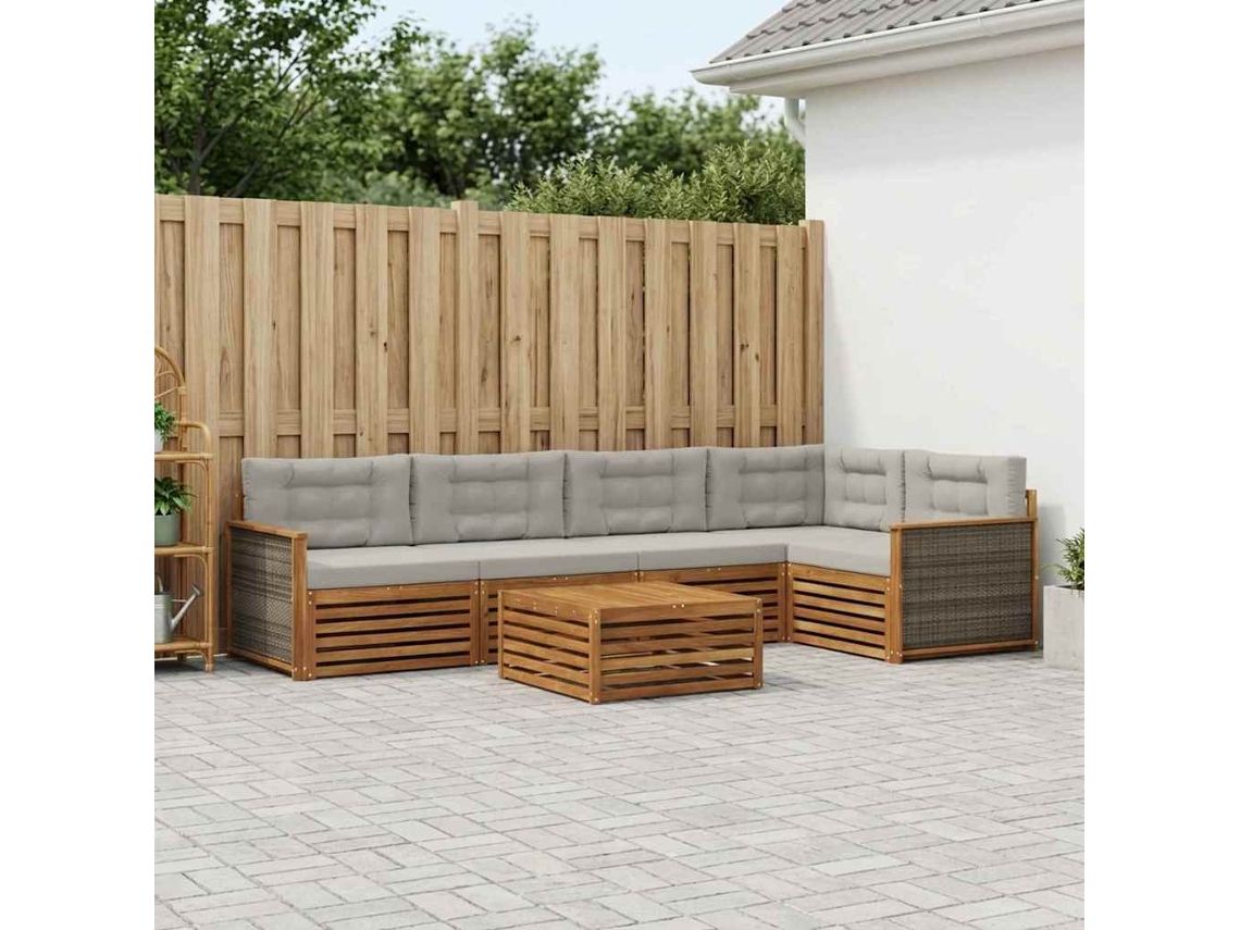 Vidaxl Conjunto De Sofás Para Exterior 6 Pcs Natural E Cinzento-claro