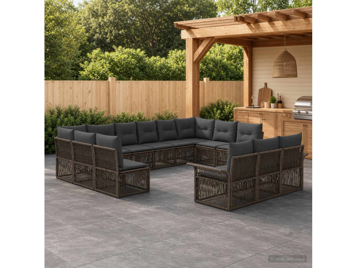 Vidaxl Conjunto De Sofá De Jardim 13 Unid. Cinzento Vime Pe