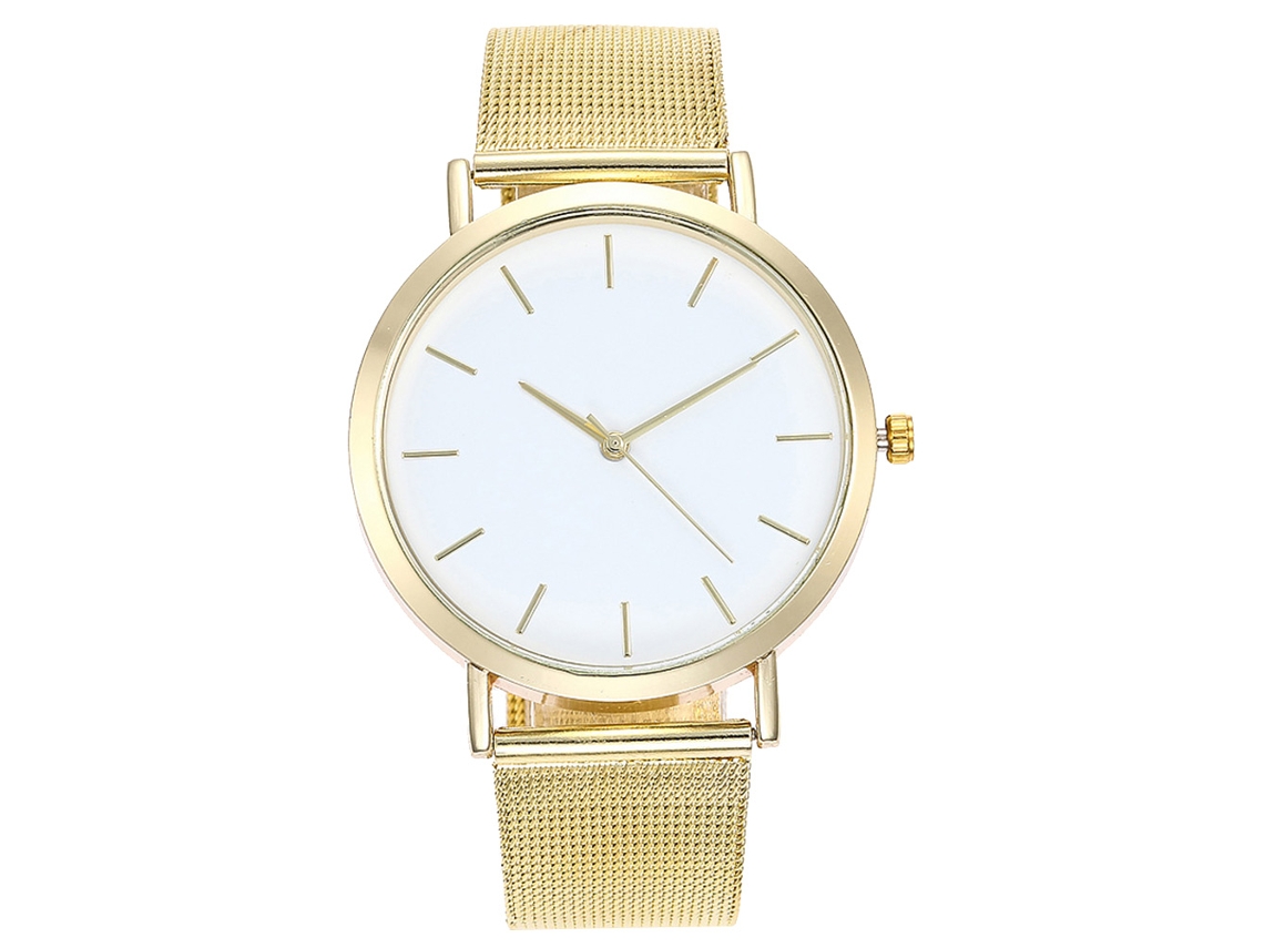 Reloj De Pulsera De Aleación Con Esfera Redonda Analógica Cuarzo Moda Oro