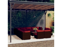 Vidaxl 14 Pcs Conjunto Lounge Jardim C/ Almofadões Vime Pe Castanho