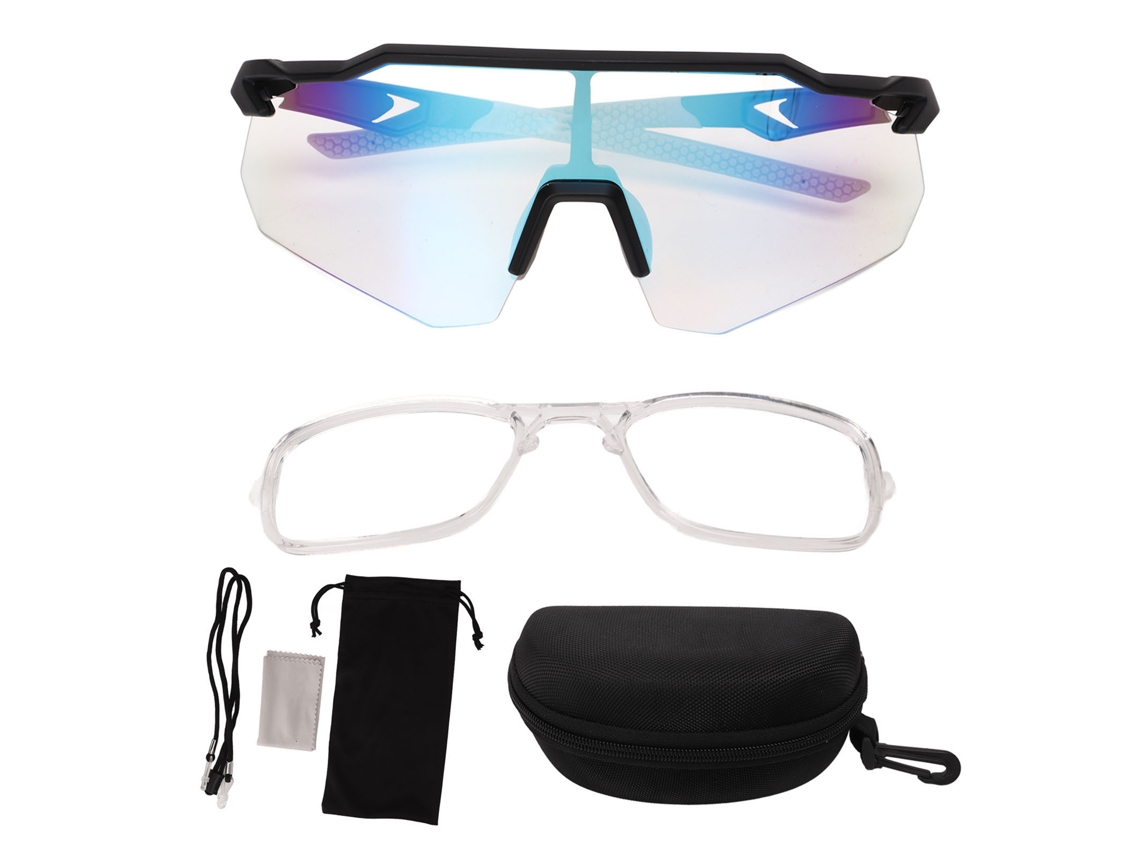 Óculos de Ciclismo Polarizados com Proteção UV, À Prova de Vento, para Atividades ao Ar Livre, Preto, Branco e Azul Gelo MARCA