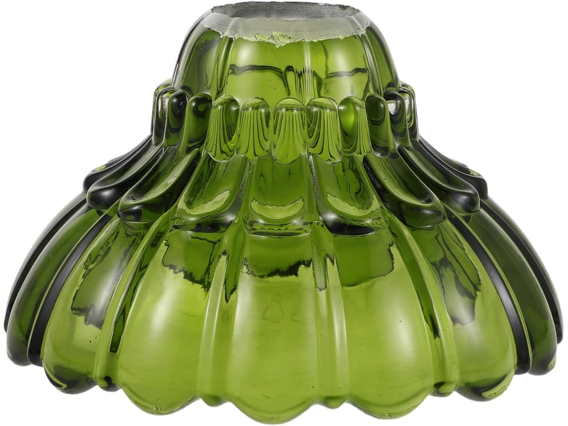 Abajur De Vidro Verde Com Estampa Floral, Pequeno, 17 Cm De Diâmetro X 10 Cm De Altura.