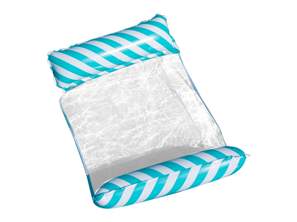 Hammock Inflável Para Piscina Adulto Design Listras Diagonais Portátil Com Rede Azul Verão