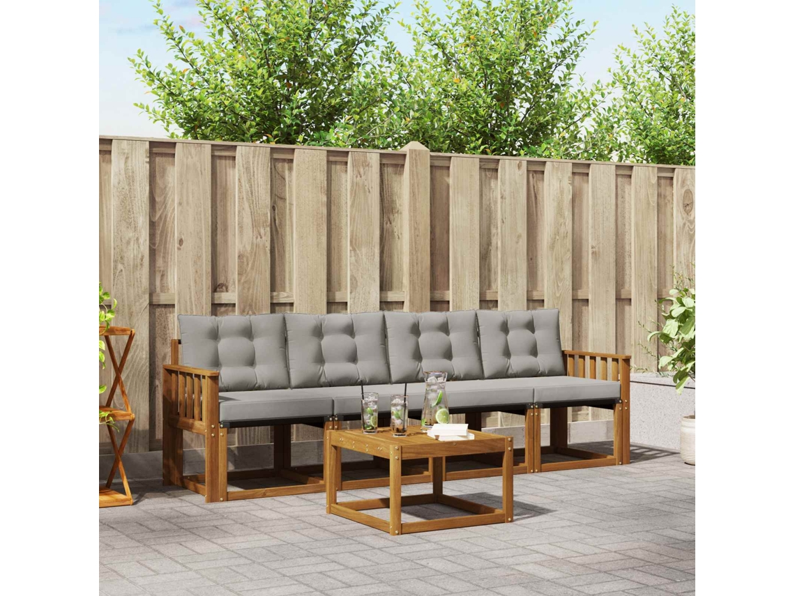 Vidaxl Conjunto De Sofás Para Exterior 5 Pcs Cinza Natural E Claro