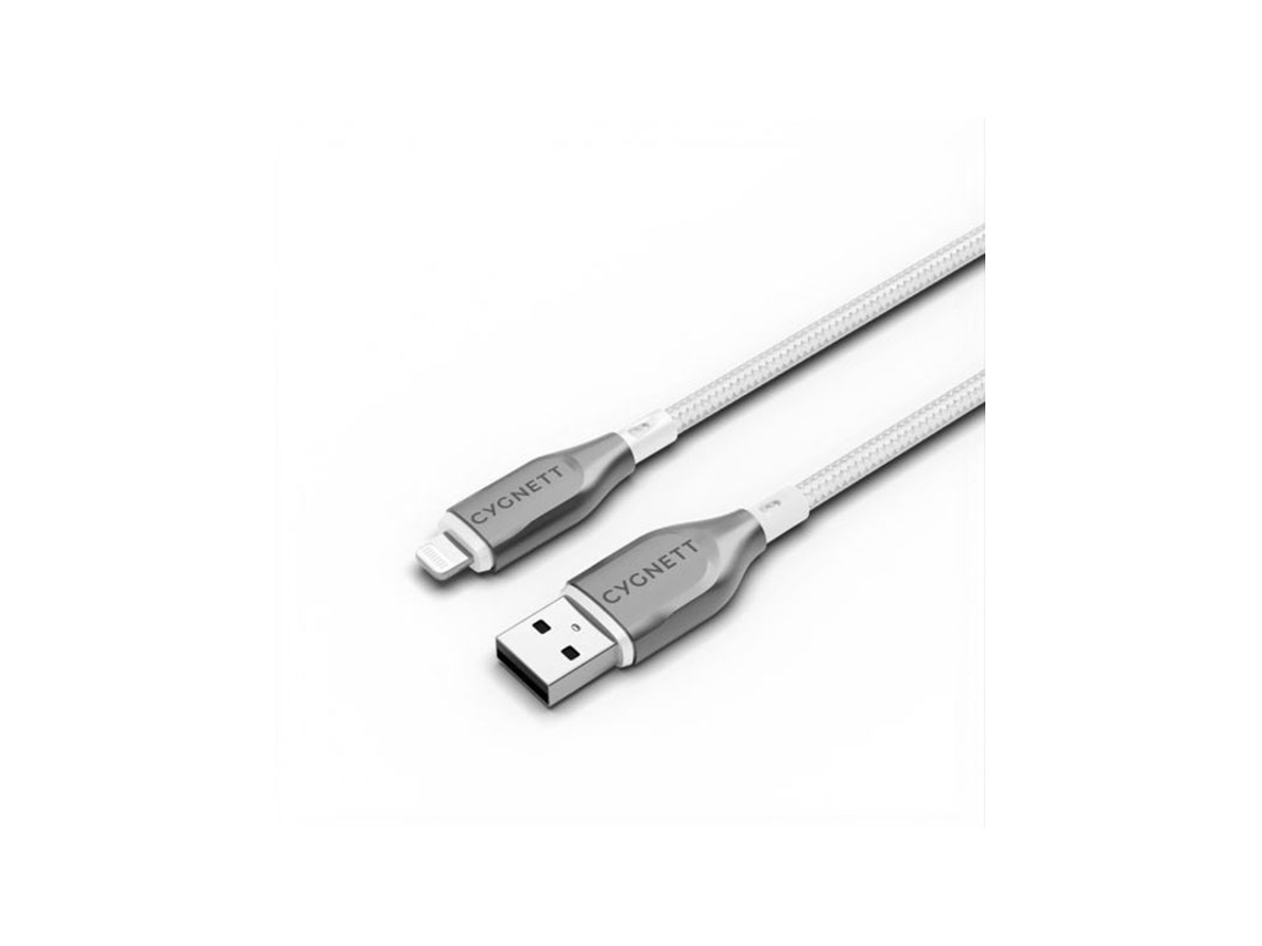 Cabo de sincronização serial e carregamento Cygnett Lightning para USB A 2.4A 12W 1m branco blindado