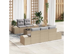 Vidaxl Conjunto De Sofá De Jardim Com Almofada Bege Vime Pe