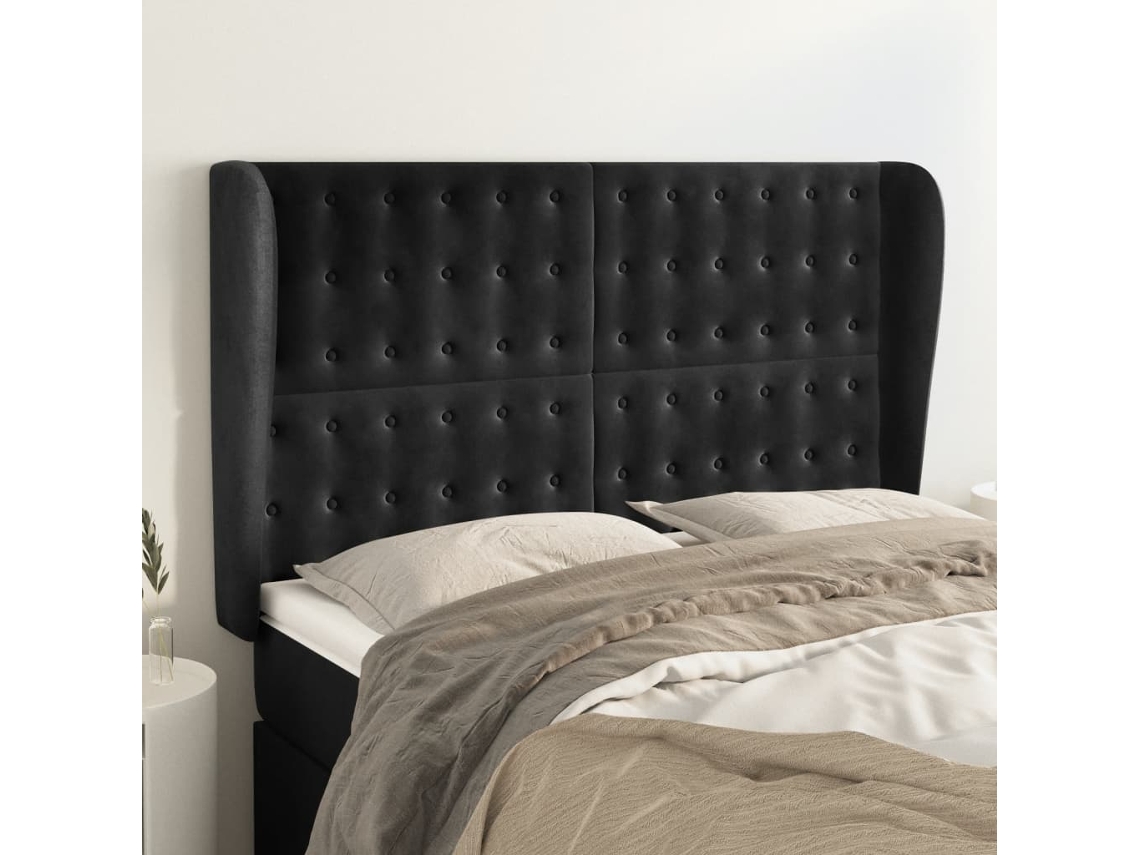 Vidaxl Cabeceira De Cama C/ Abas Veludo 147x23x118/128 Cm Preto