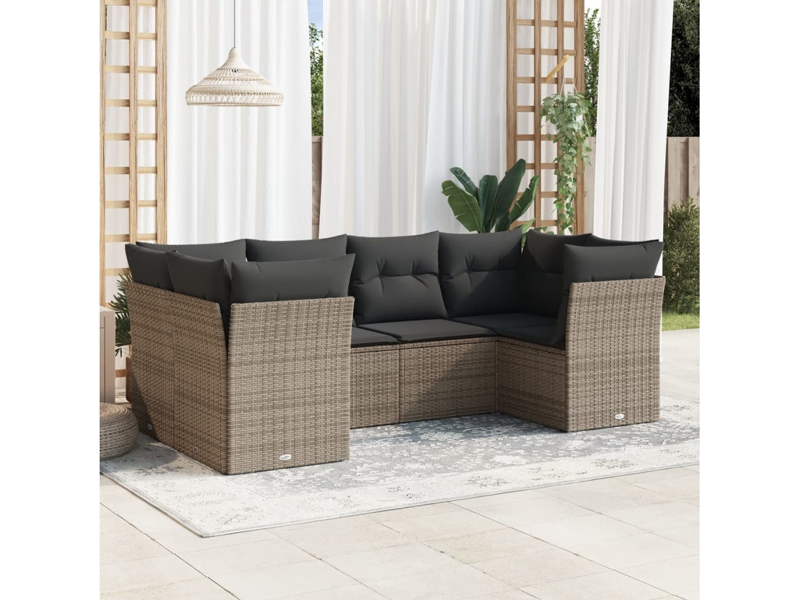 Vidaxl 6 Pcs Conjunto Sofás de Jardim com Almofadões Vime Cinzento