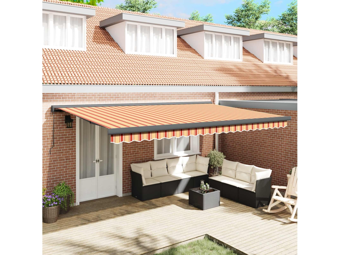 Vidaxl Toldo Retrátil Amarelo E Laranja 500 × 300 Cm Lona E Alumínio