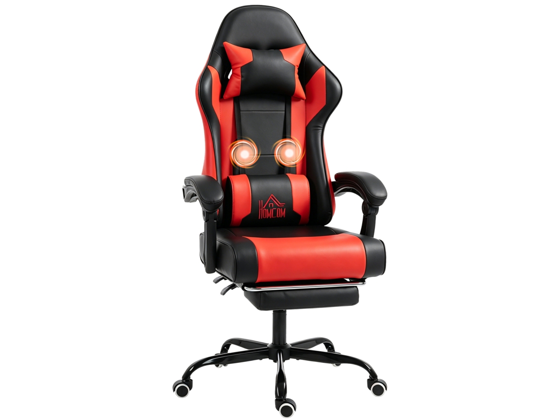 Cadeira Gamer Com Massagem Lombar Vibratória Reclinável 155° Altura Ajustável Apoio De Cabeça E Apoio Para Os Pés Retrátil Vermelho