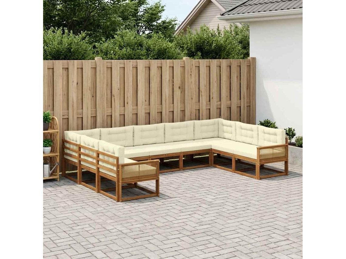 Vidaxl Conjunto De Sofás Para Exterior 9 Pcs Natural E Creme
