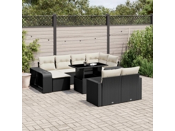 11 Pcs Conjunto Sofás De Jardim C/ Almofadões Vime Pe Preto Dkd Home Decor