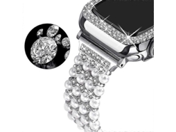 Pulseira De Relógio Tipo A Para Apple Watch Series 7 45 Mm Com Strass Pérola E Metal Olysi Shop