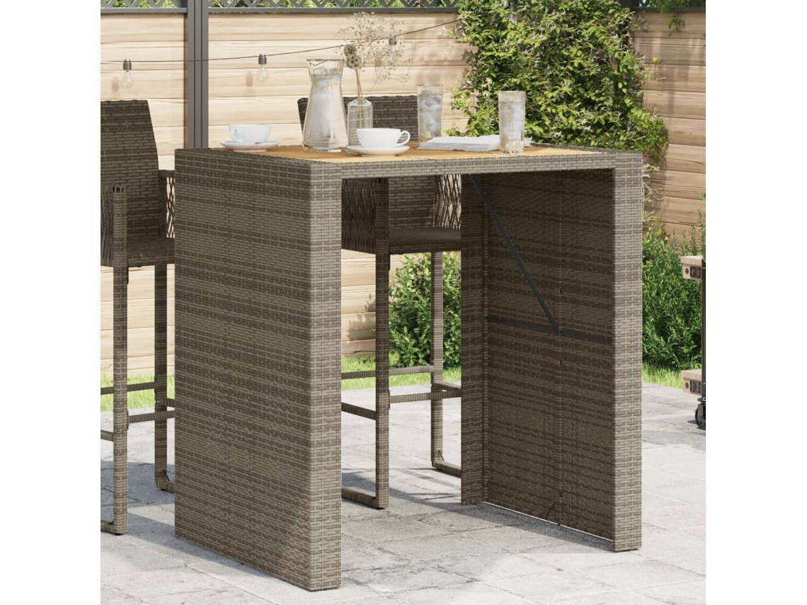 Mesa de Bar HARLANV1 com tampo de madeira de Acácia e Vime Pe cinza