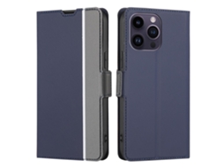 Capa Para Iphone 15 Pro Pele Sintética Anti-choque Com Porta-cartões Azul