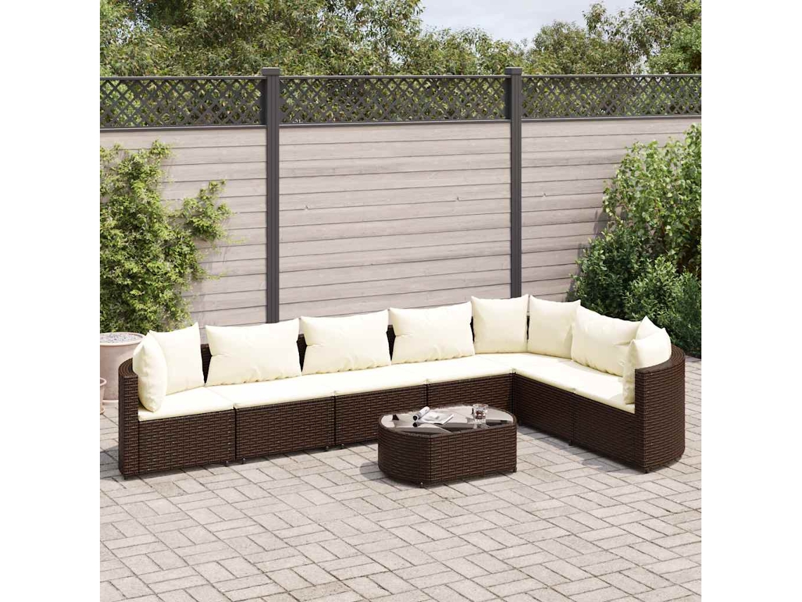 Vidaxl 8 Pcs Conjunto Sofás De Jardim C/ Almofadões Vime Pe Castanho