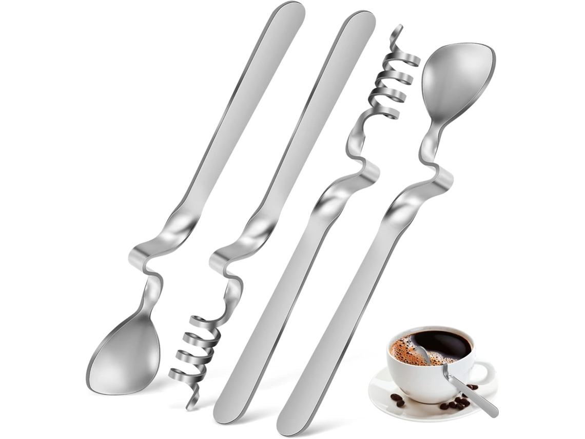 Conjunto De 4 Colheres De Aço Inoxidável Com Ponta Espiral Para Geleias E Sobremesas -