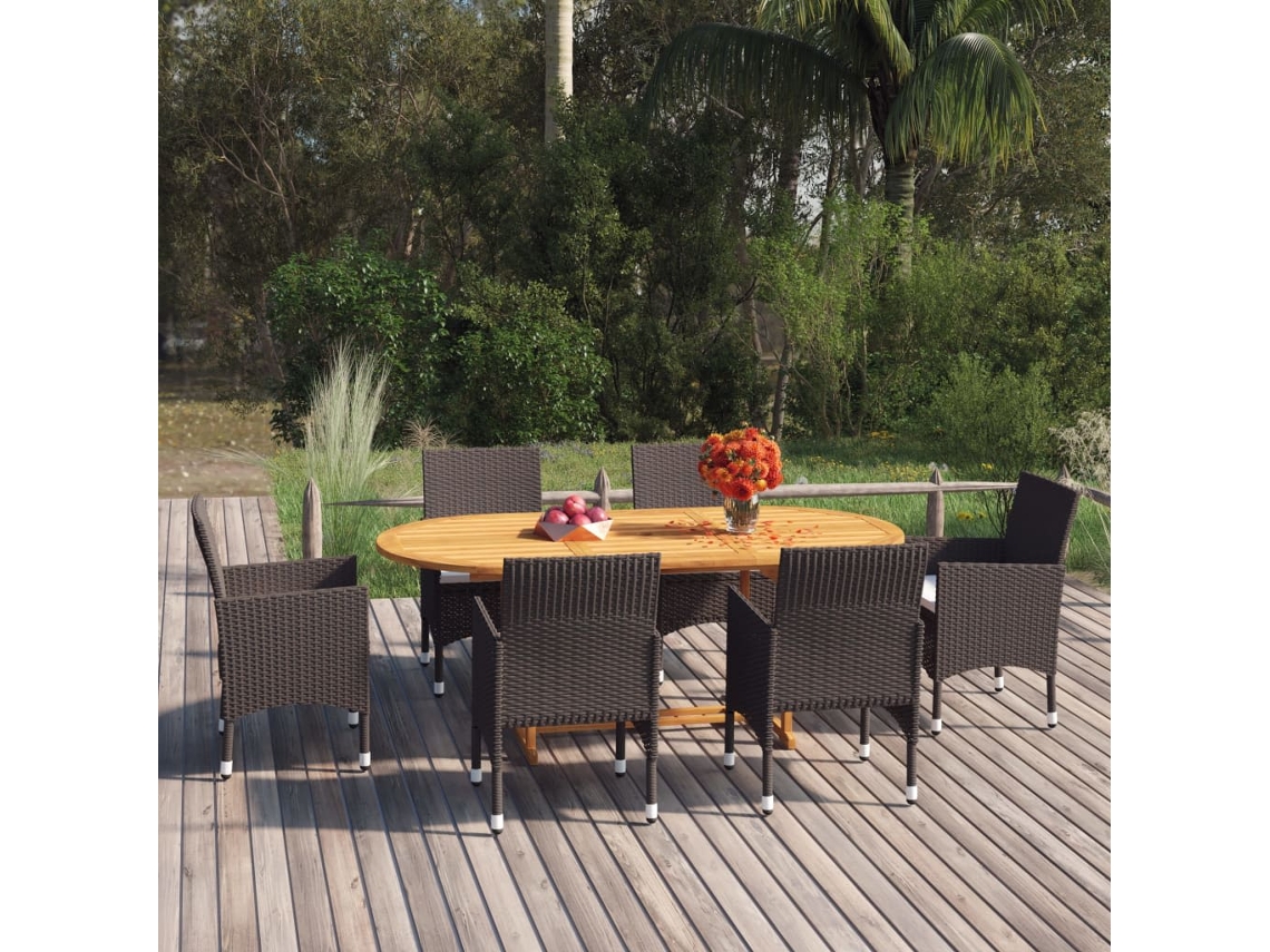 Conjunto 7 Peças Jantar Para Jardim Com Almofadões Castanho Dkd Home Decor