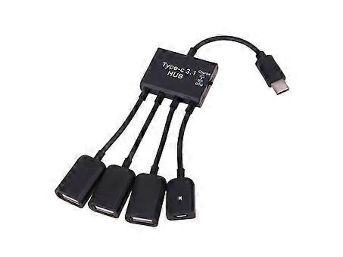 Cabo Adaptador De Hub Otg De Carregamento De Energia Macho Tipo C Para Micro Usb Fêmea 4 Em 1 Pés Brilvibera