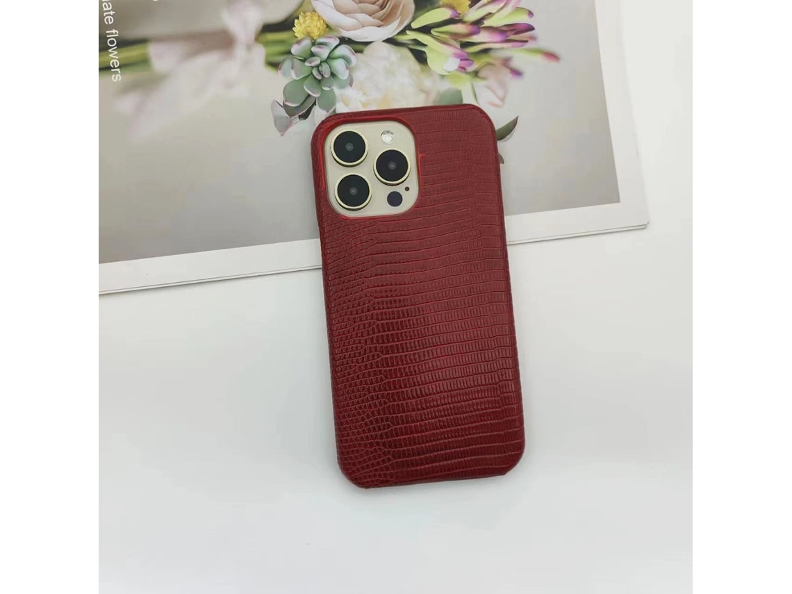 Capa Rígida Para Iphone 17 Com Textura De Lagarto Vermelho E Dissipação De Calor.
