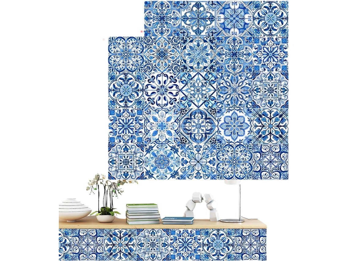 Conjunto De 24 Adesivos De Parede Modernos Para Azulejos, Com Estampa Portuguesa, Na Cor Azul.