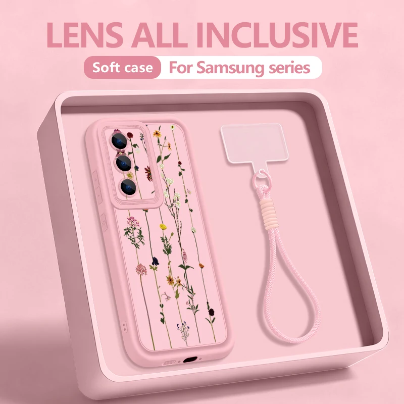 Capa Para Celular Galaxy S23 Com Estampa Floral E Cordão Macio (rosa).