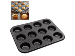Molde de Bolo Antiaderente 12 Cups para Muffins e Cupcakes em Aço Carbono com Revestimento Teflon