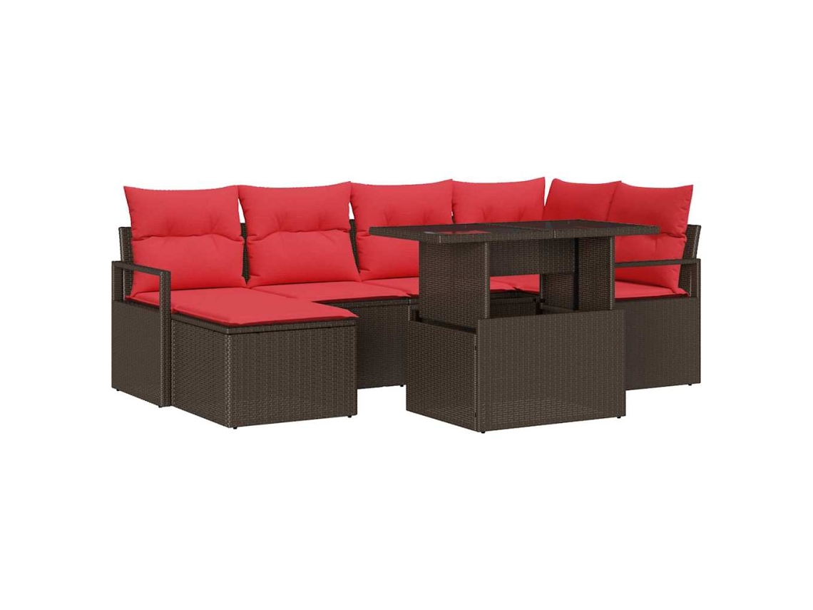 Maison Exclusive - Conjunto De Sofá De Jardim 7 Unid. Marrom E Vermelho