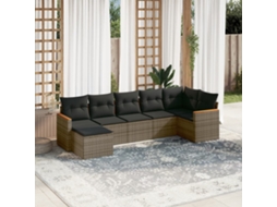 Vidaxl 7 Pcs Conjunto Sofás P/ Jardim C/ Almofadões Vime Pe Cinzento