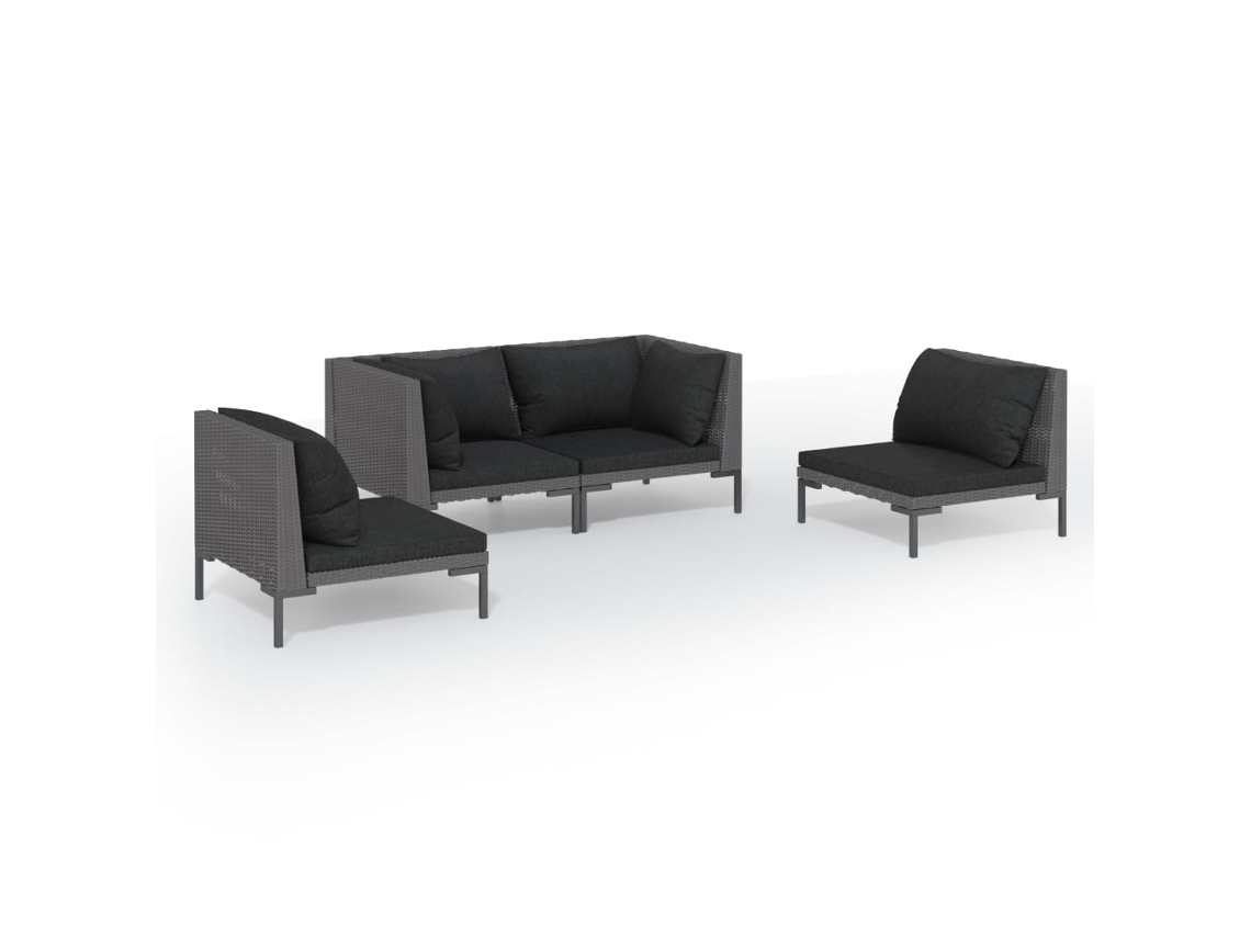 Maison Exclusive - 4 Pcs Conj. Lounge Jardim C/ Almofadões Vime Pe Cinza-escuro