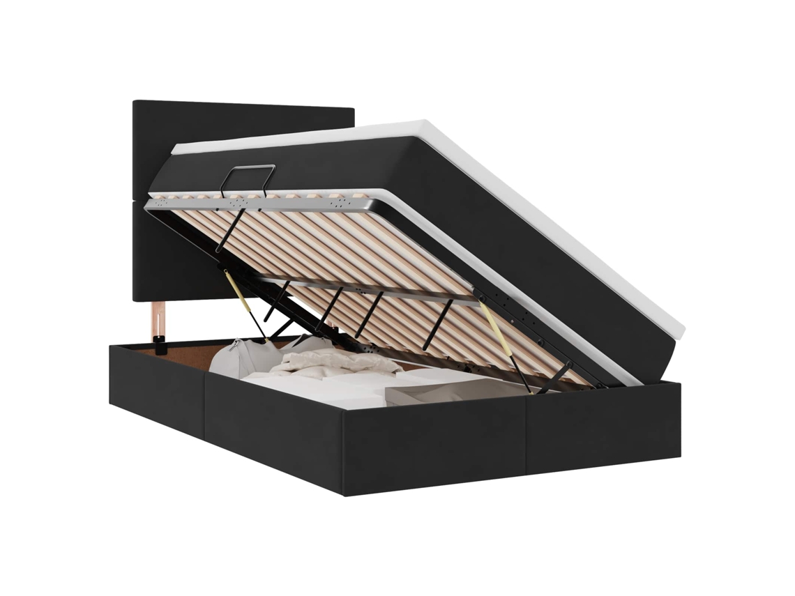 SYFAX™ Cama de Armazenamento Led com Colchão Preto 120 X 200 Cm Veludo