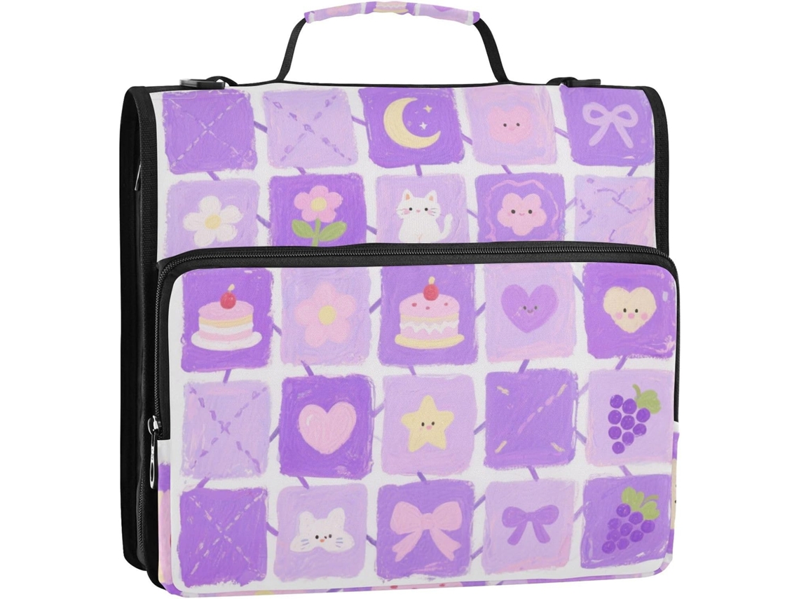 Organizador de Fichário 3 Argolas com Alça Ombro para Material Escolar Roxo 34,5 X 31,5 8,9 Cm