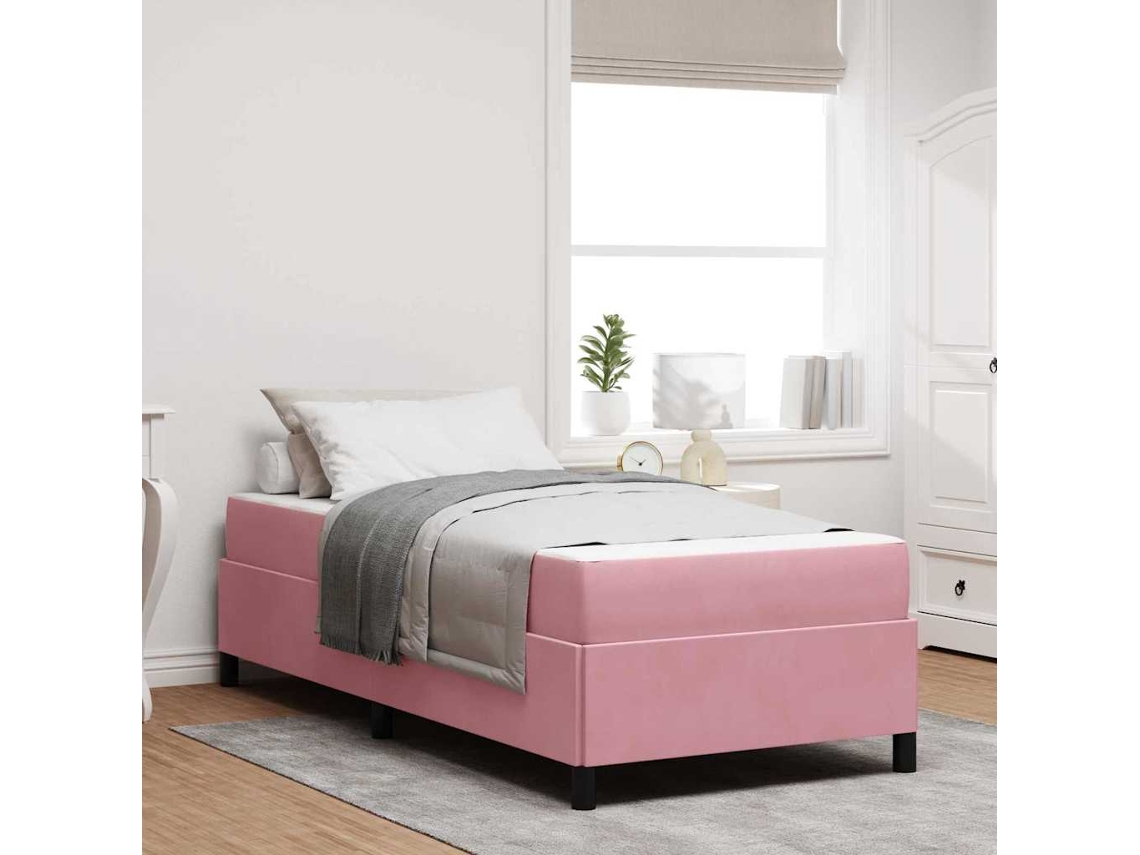 Vidaxl Estrutura da Cama com Colchão Rosa 90 X 200 Cm Tecido
