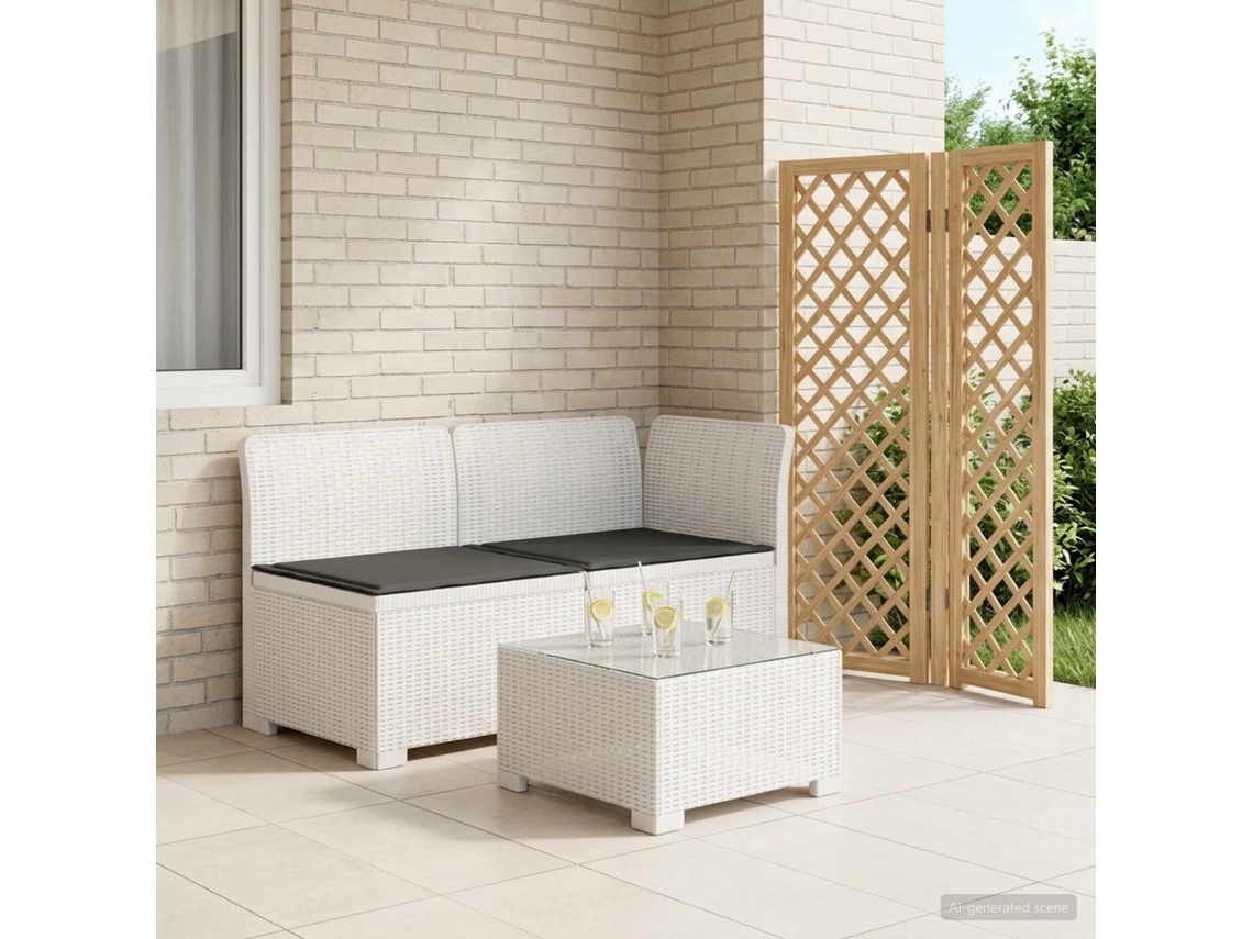 Vidaxl Sofá De Jardim 2 Lugares Com Almofadas Look Rattan Pp Branco