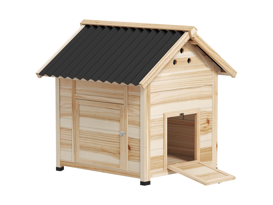 Galinheiro de Madeira para Patos Galpão de Patos, Teto Solar de Porta Dupla 78 X 90 X 92 Cm Efeito Madeira Natural Ge
