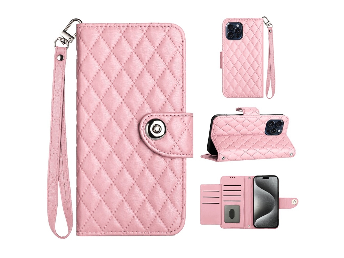 Capa Pega Para Iphone 14 Pro Pele Sintética Rosa