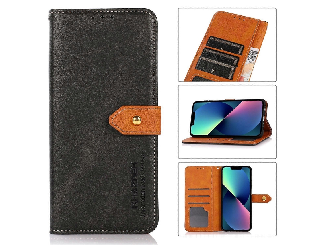 Capa De Celular Khazneh Com Flip De Couro Com Textura De Couro Bovino Bicolor