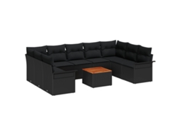 Conjunto 10 Sofá De Jardim Vidaxl Preto Vime Pe (55 X 55 X 37 Cm)