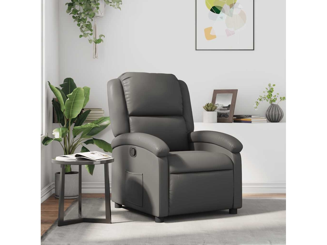 Vidaxl Poltrona Reclinável Couro Artificial Cinzento