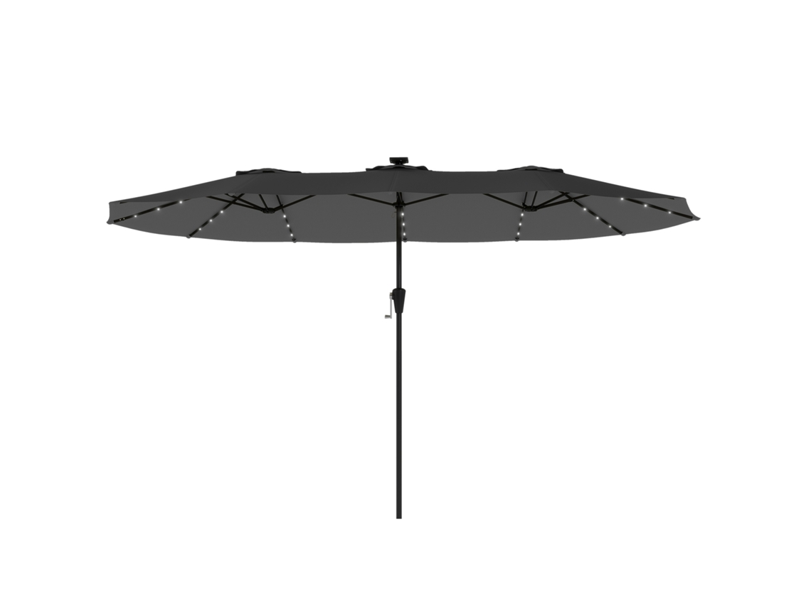 Chapéu De Sol Duplo Com 36 Luzes Led Solares 4x2 M Manivela Upf50+ De Para Jardim Cinza Escuro