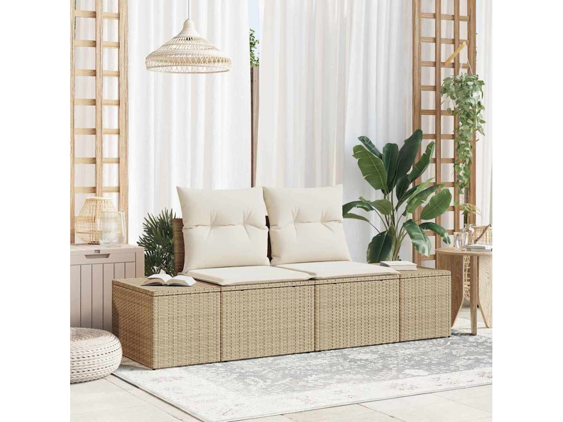 Vidaxl Sofá De Jardim Com Almofada Bege 184 X 62 X 69 Cm Vime Pe