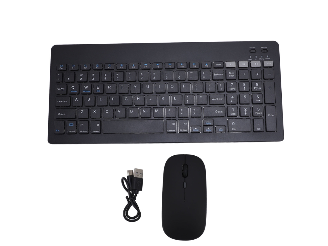 Kit Teclado E Mouse Sem Fio Bluetooth Recarregável Com 4 Canais Modos Duplos Preto