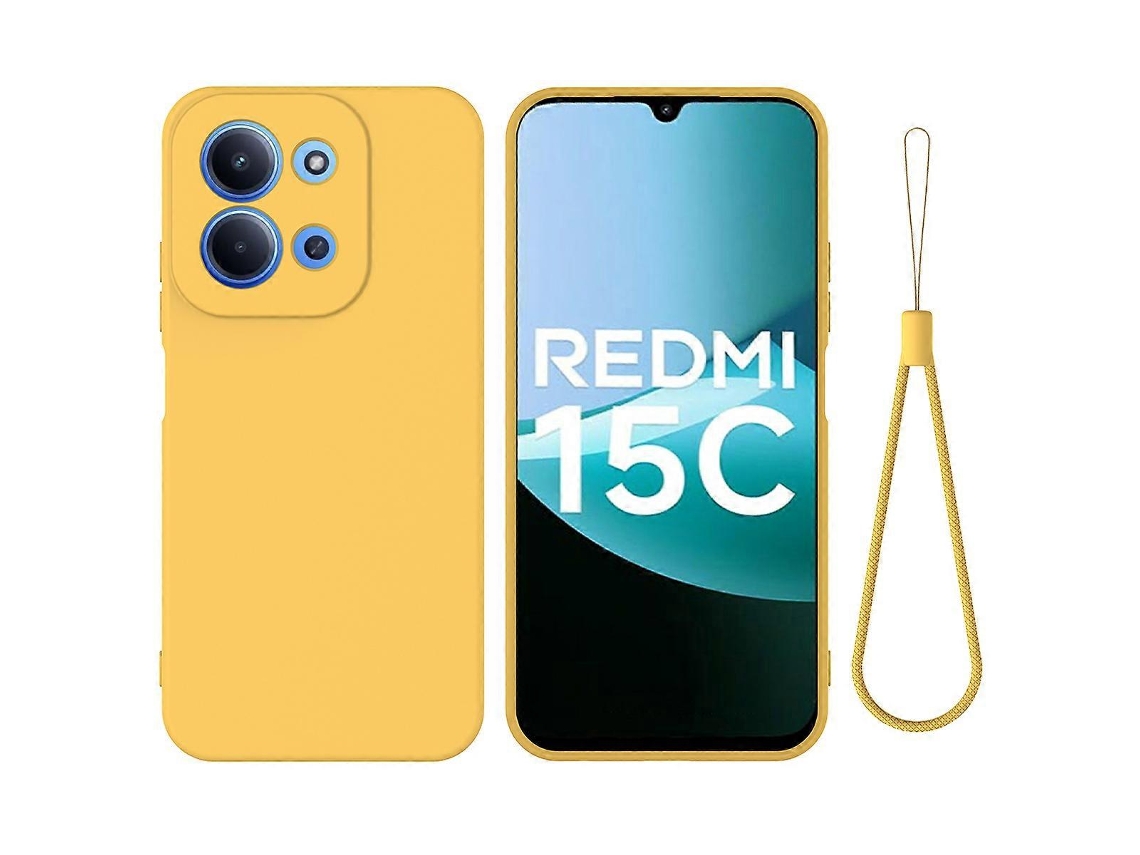 Capa Traseira De Silicone Líquido Com Alça De Mão, Amarela, Para Xiaomi Redmi 15c 5g (ue) (173 Mm) / 15c 4g (ue) (173 Mm)