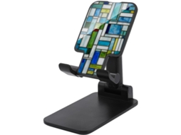 Suporte Para Celular Dobrável E Ajustável Mesa, Com Mosaico Abstrato E Peças Retangulares Coloridas